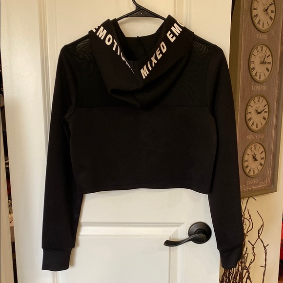 🌼 Black Cropped Mixed Emotions Hoodie with Mesh Detail - Picture 9 of 10